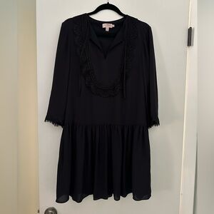 Ted Baker Navy Dropped Waist Dress with Subtle Lace Accents